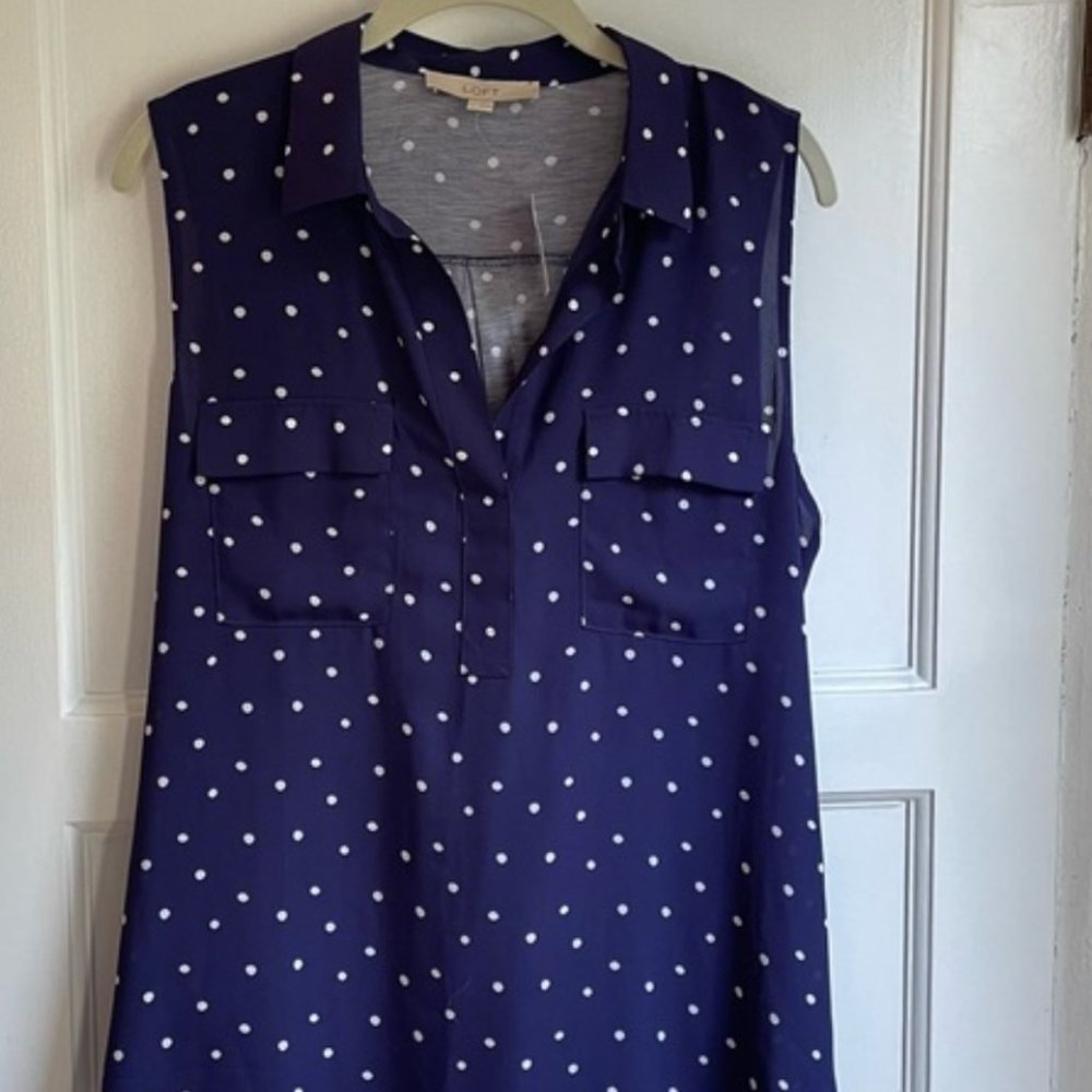 Navy Polka Dot Sleeveless Blouse
